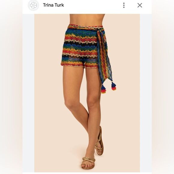 Trina Turk Iseree Crochet Short Swim Cover Up in Multi Color Size Med - Picture 3 of 8